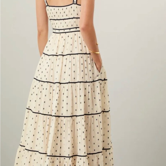 Ulla Johnson Clemente Tiered A-line Midi-Dress with black trim - Picture 3 of 8